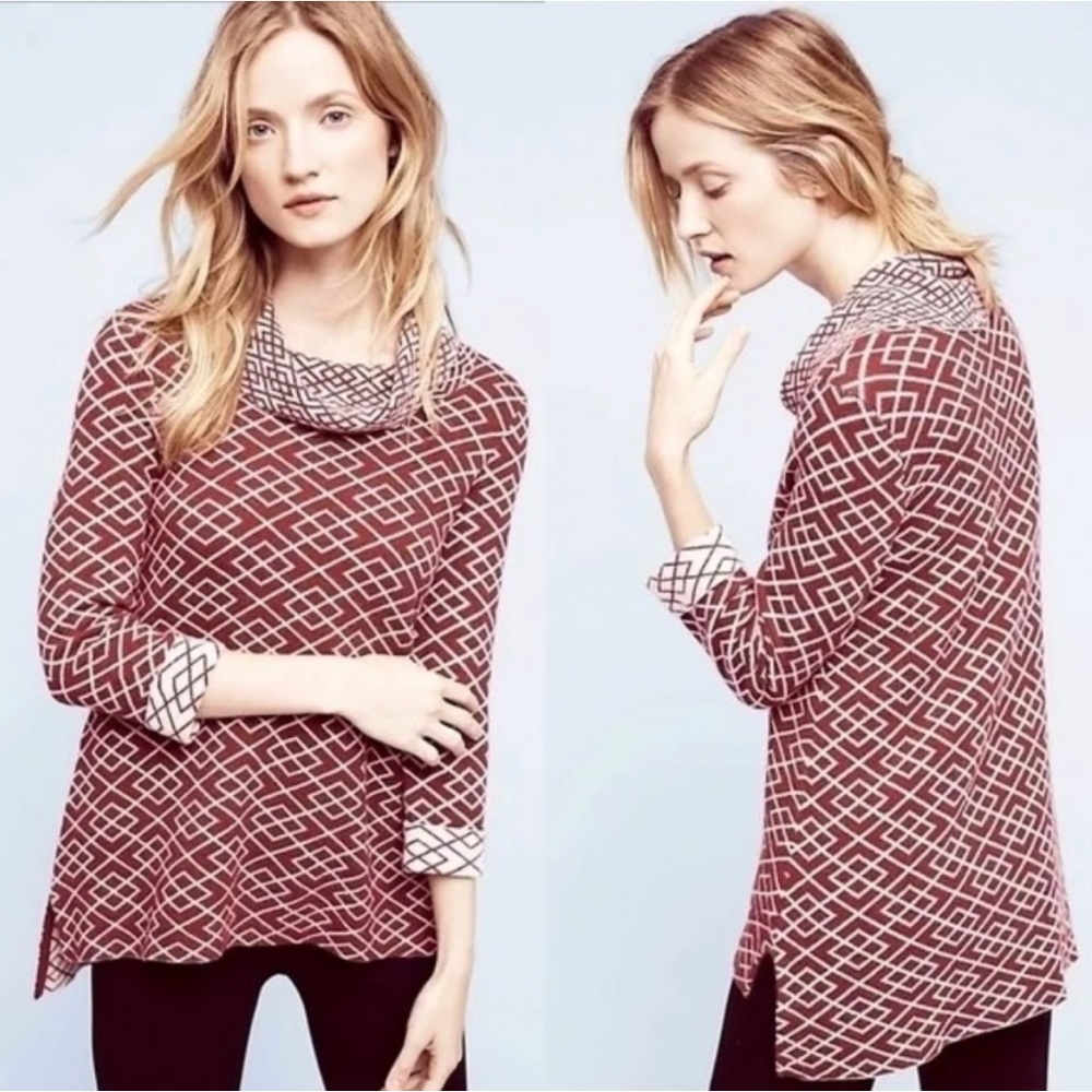 Anthropologie Moth Galena Cowl Neck Sweater Cranberry Alpaca Blend, Size Medium